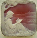 Woman Reading - cameo/brooch carnelian stone